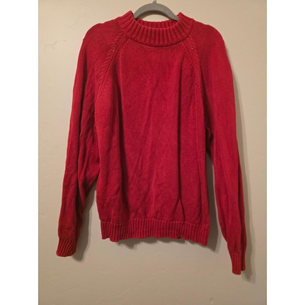 🧵 Lands’ End Women’s Mock Neck Sweater Red 100% Cotton L 14-16